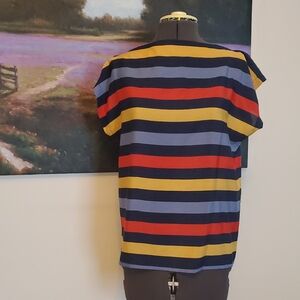 RODIER Women's Short Sleeve Top - Navy, Red, Yellow Stripes